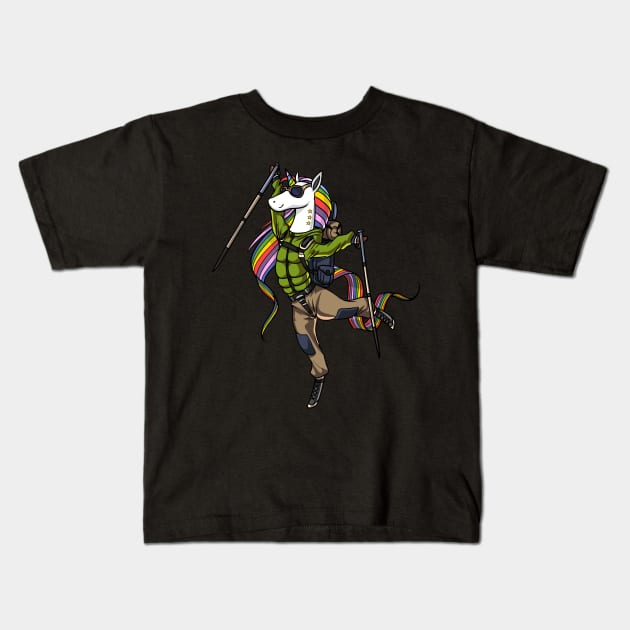 Unicorn Hiking Kids T-Shirt by underheaven